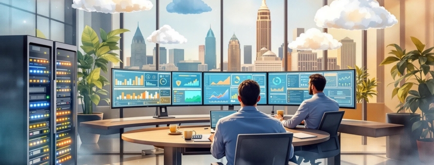 Managed Services Cleveland: Business professionals in Cleveland reviewing managed IT service options with a technology provider, highlighting pricing and SLA expectations.