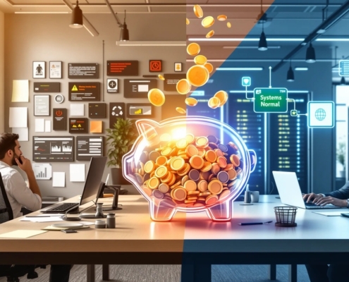 Managed IT Services Cost in Ohio shown with a piggy bank and coins