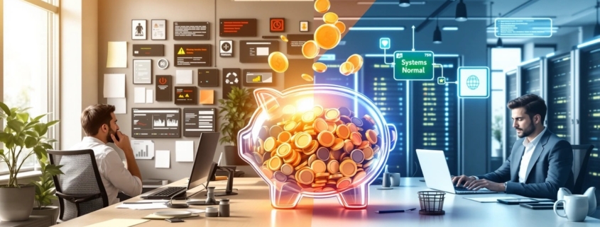 Managed IT Services Cost in Ohio shown with a piggy bank and coins
