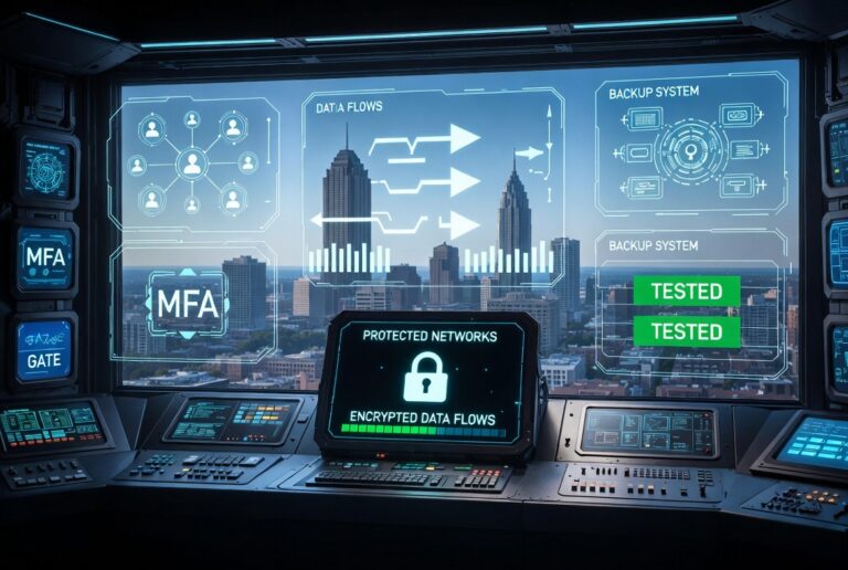 ransomware protection Ohio businesses with Microsoft 365 governance, cybersecurity monitoring, MFA, and tested backups