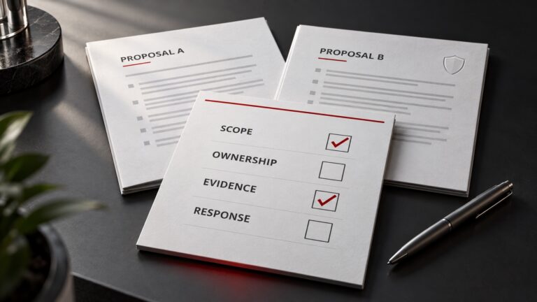 Two proposals and a checklist comparing cybersecurity services for small businesses.